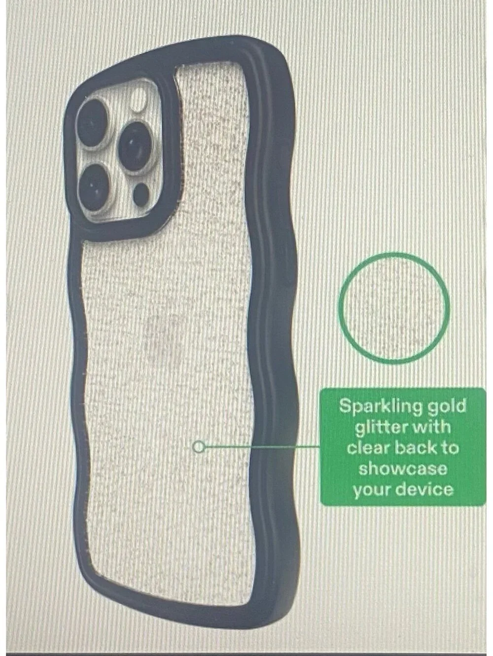 Onn Wavy Grip Case for iPhone 15 Pro Max Black/Gold Glitter